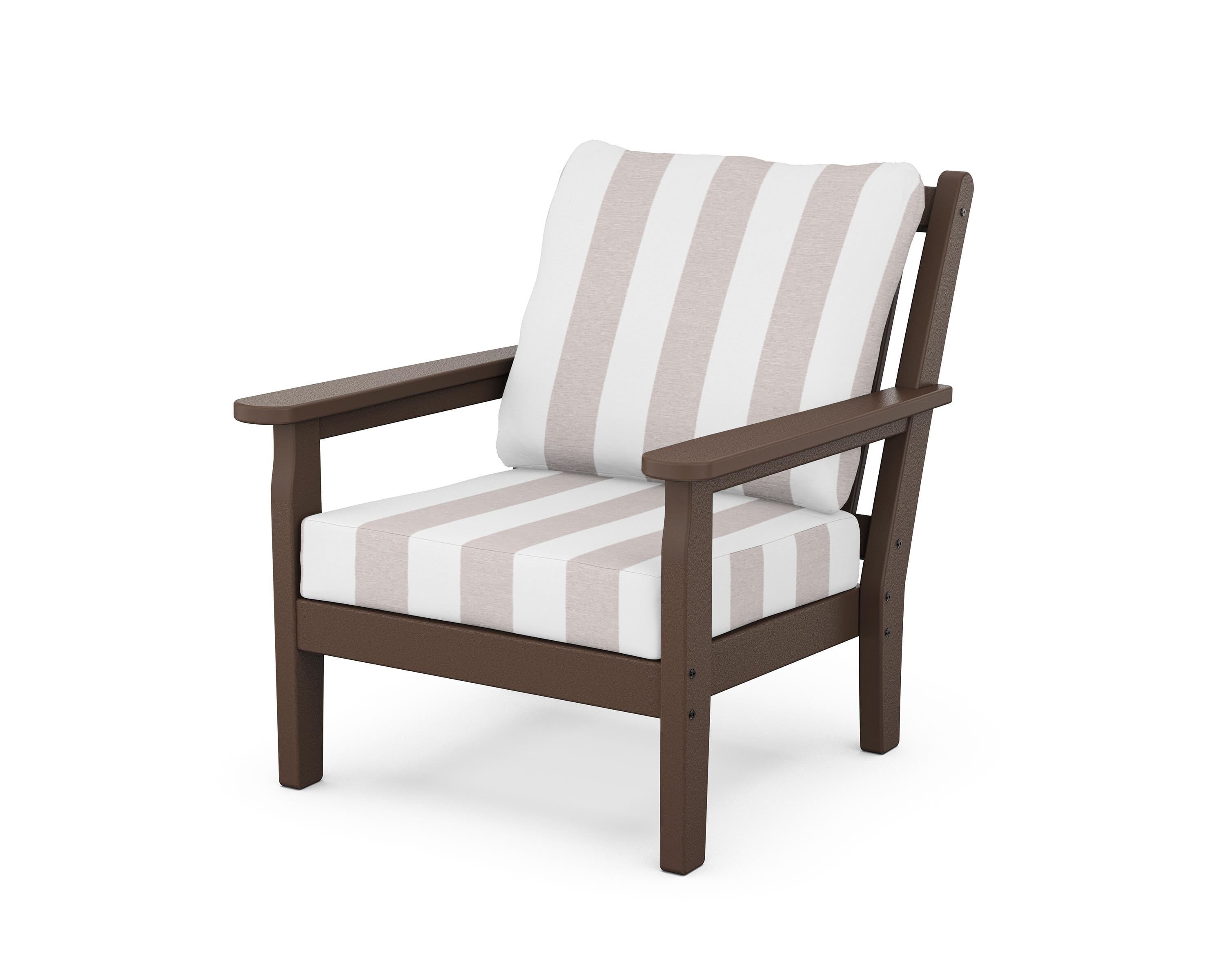 POLYWOOD® Chippendale Deep Seating Chair in Mahogany / Cabana Stripe Dune Burlap