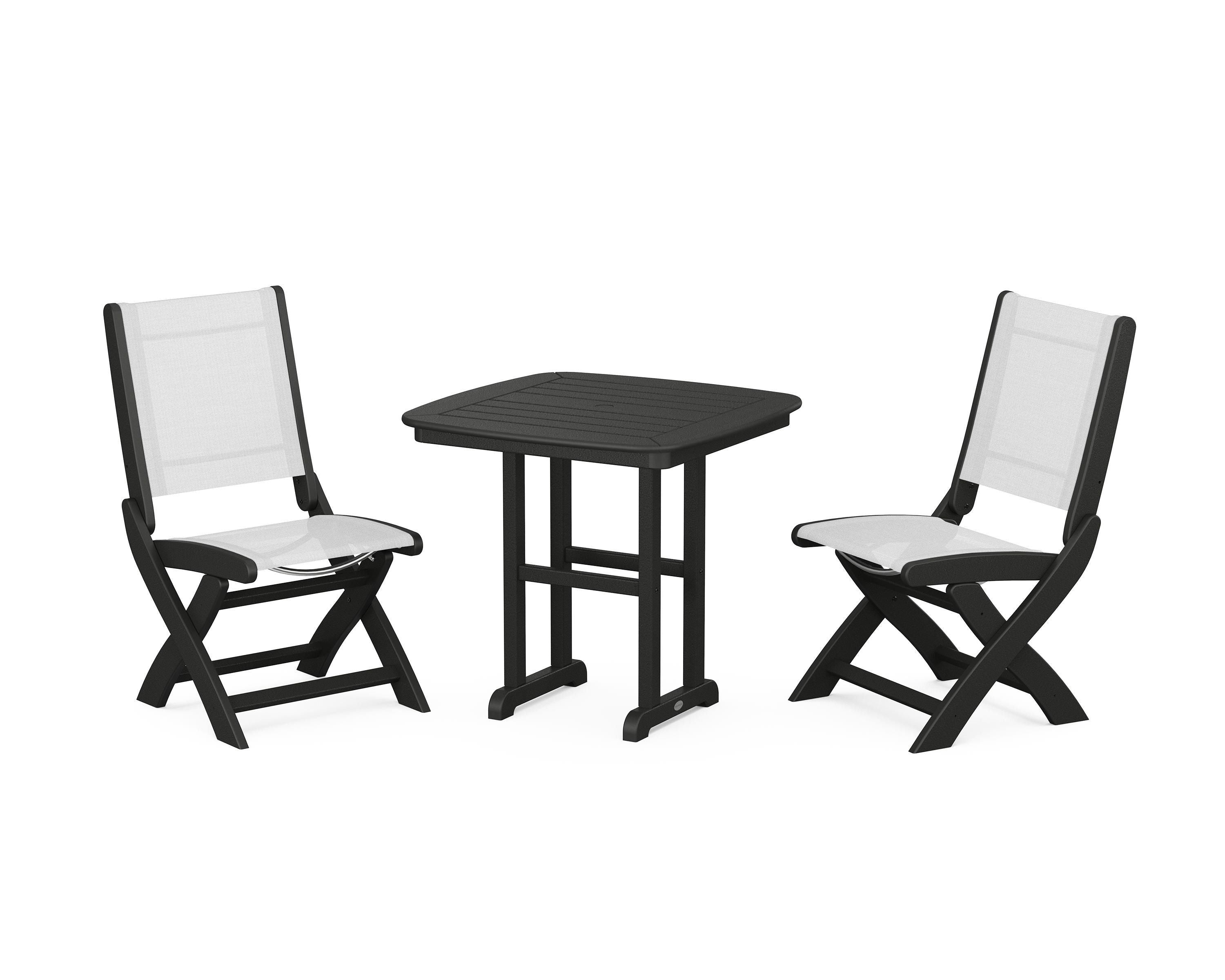 POLYWOOD® Coastal Folding Side Chair 3-Piece Dining Set in Black / White Sling