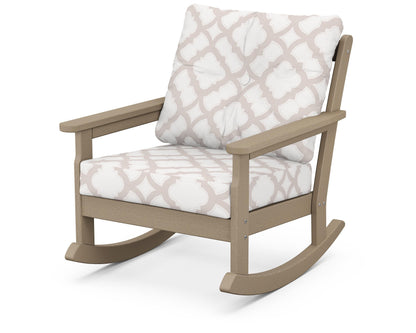 POLYWOOD® Vineyard Deep Seating Rocking Chair in Vintage Sahara / Trellis Dune Burlap