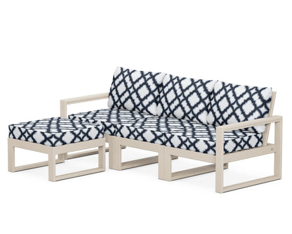 POLYWOOD® EDGE 4-Piece Modular Deep Seating Set with Ottoman in Sand / Trellis Marine Indigo