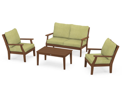 POLYWOOD® Braxton 4-Piece Deep Seating Chair Set in Teak / Chartreuse Boucle