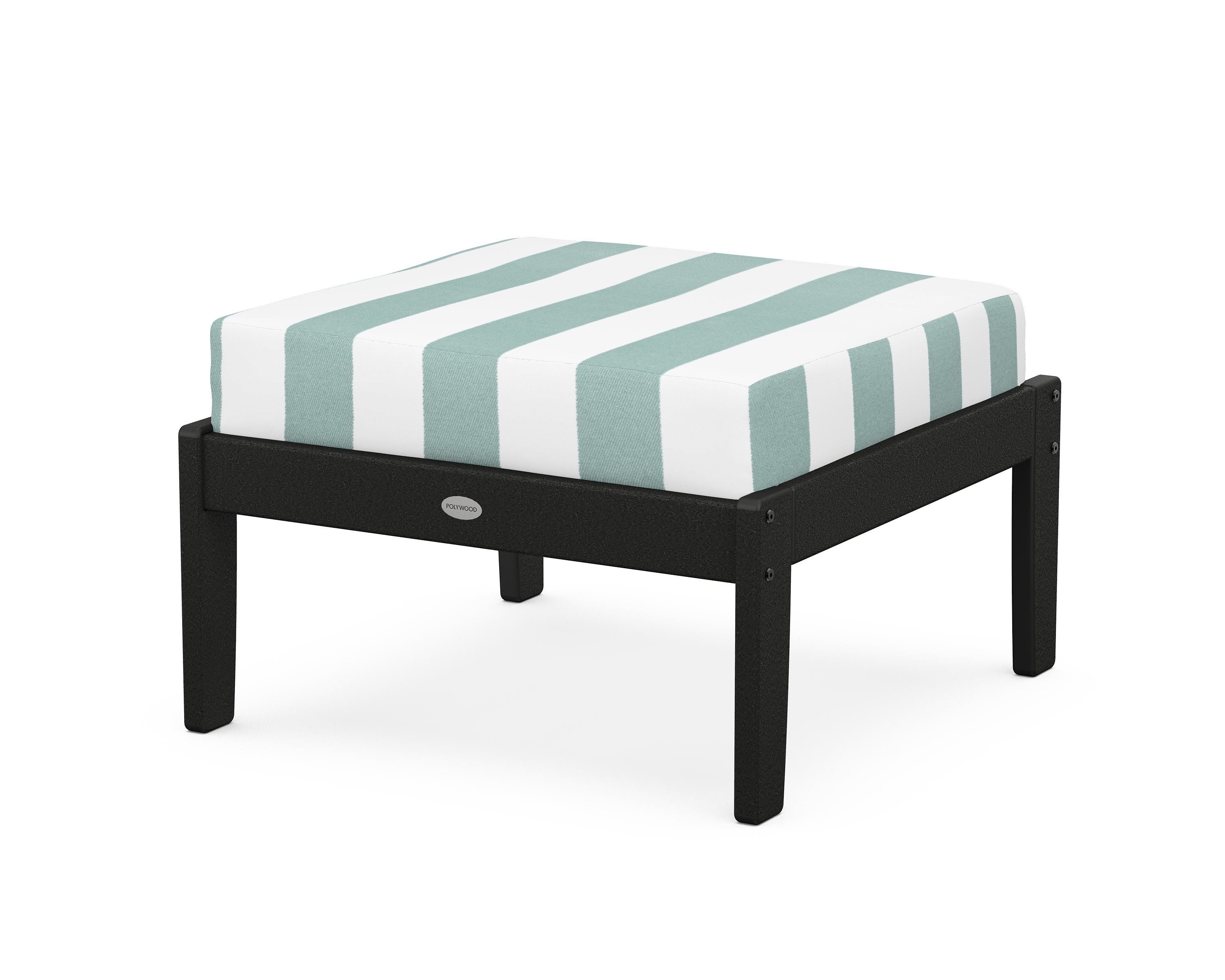 POLYWOOD® Braxton Deep Seating Ottoman in Black / Cabana Stripe Glacier Spa