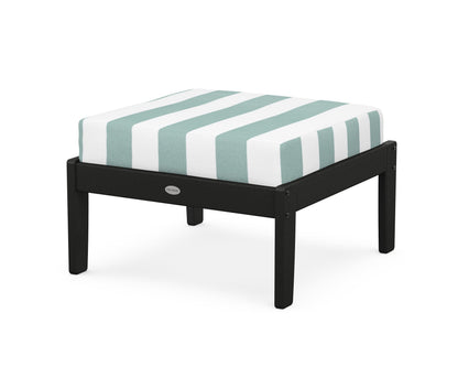 POLYWOOD® Braxton Deep Seating Ottoman in Black / Cabana Stripe Glacier Spa