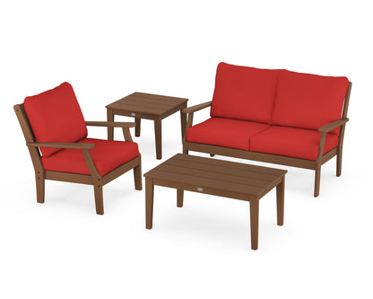 POLYWOOD® Braxton 4-Piece Deep Seating Set in Teak / Crimson Linen