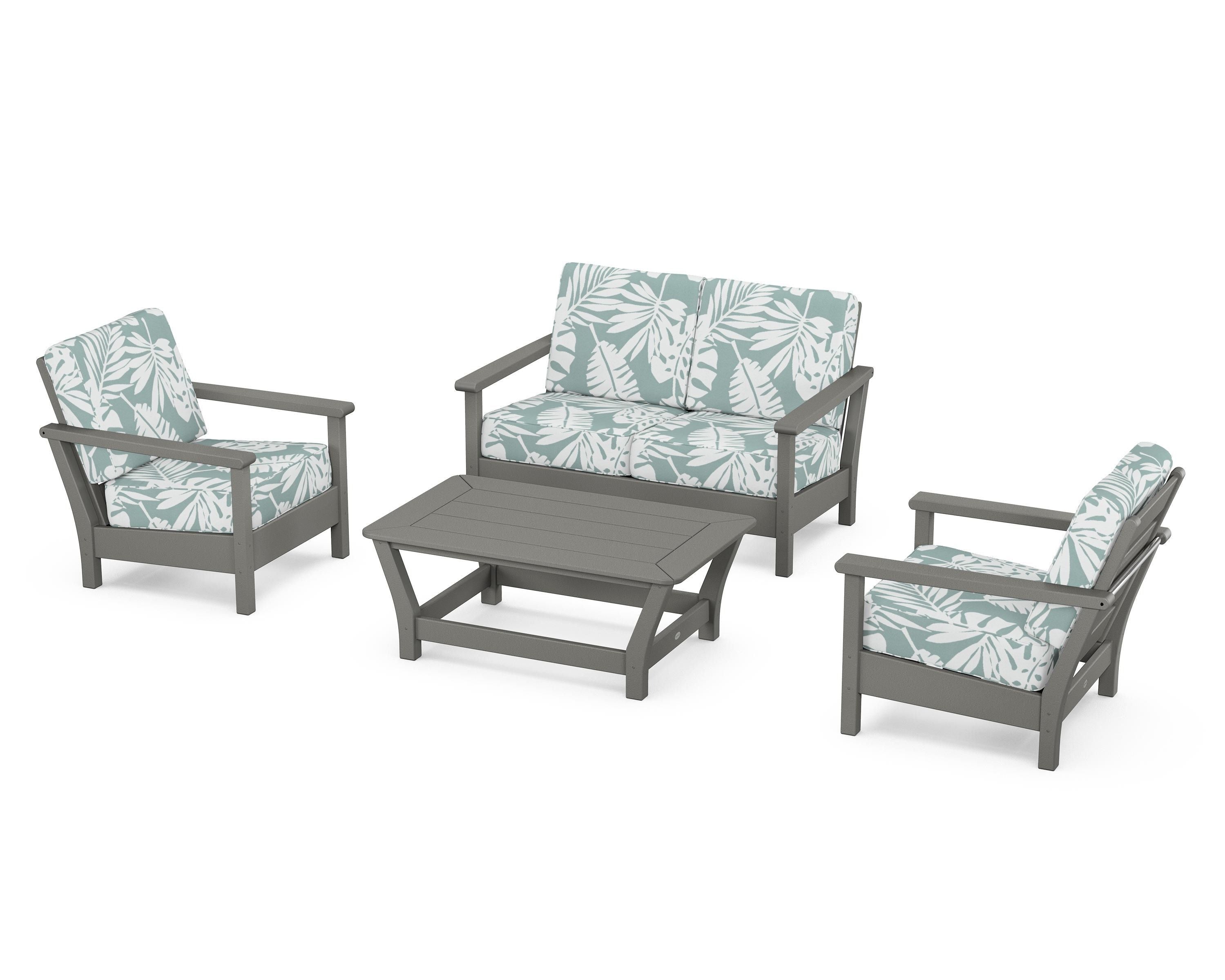 POLYWOOD® Harbour 4-Piece Deep Seating Set in Slate Grey / Leaf Glacier Spa