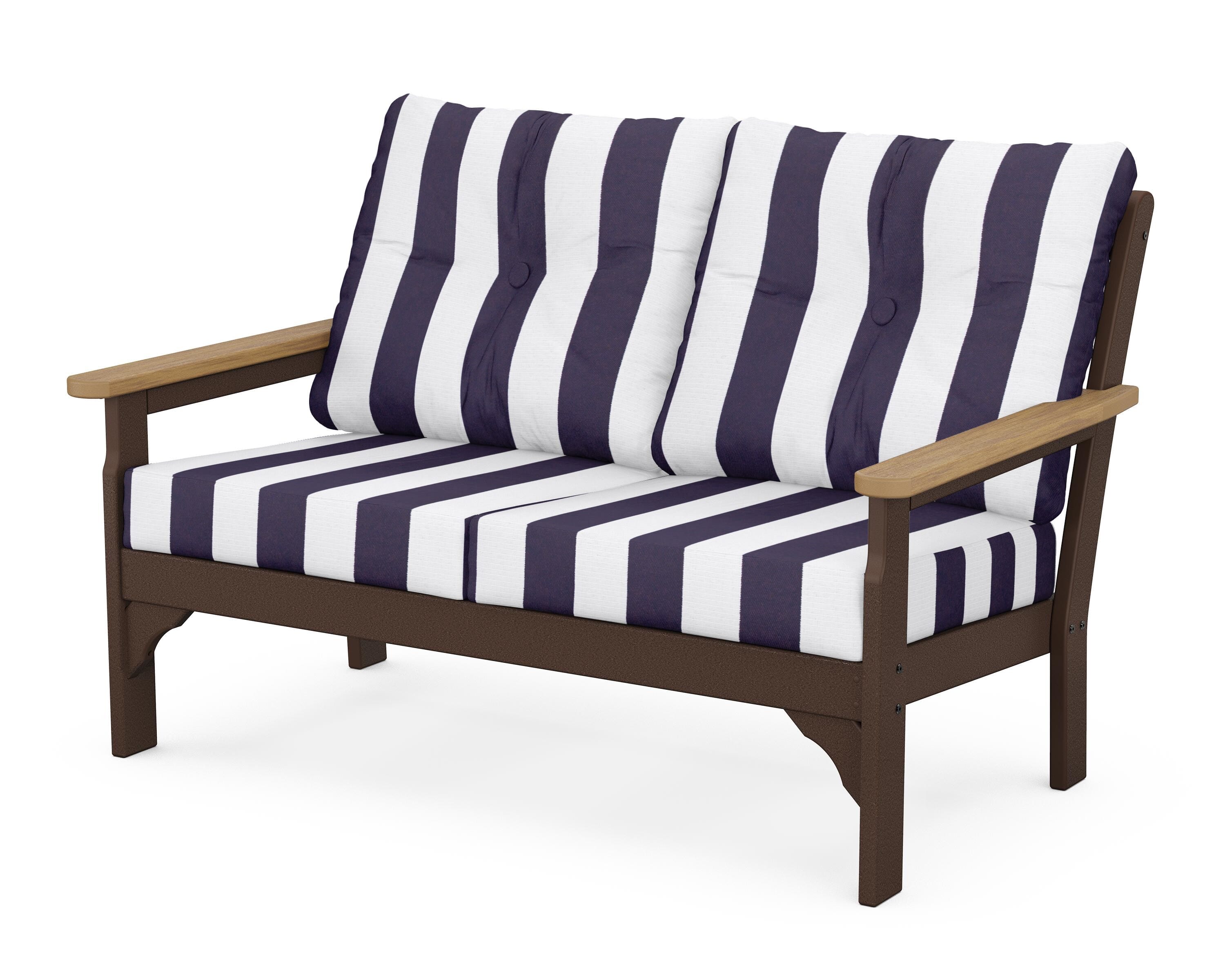 POLYWOOD® Vineyard Deep Seating Loveseat in Mahogany / Natural / Cabana Stripe Navy
