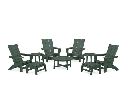 POLYWOOD® Modern Grand Adirondack 9-Piece Conversation Set in Green