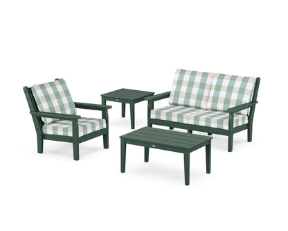 POLYWOOD® Chippendale 4-Piece Deep Seating Set in Green / Buffalo Plaid Glacier Spa