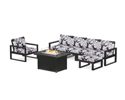 POLYWOOD® EDGE Sectional Lounge and Fire Pit Set in Black / Leaf Navy