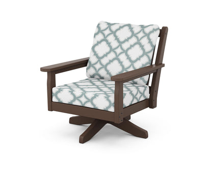 POLYWOOD® Chippendale Deep Seating Swivel Chair in Mahogany / Trellis Glacier Spa