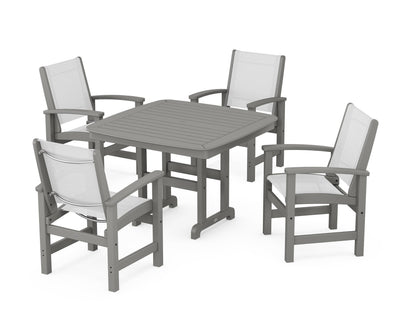 POLYWOOD® Coastal 5-Piece Dining Set in Slate Grey / White Sling