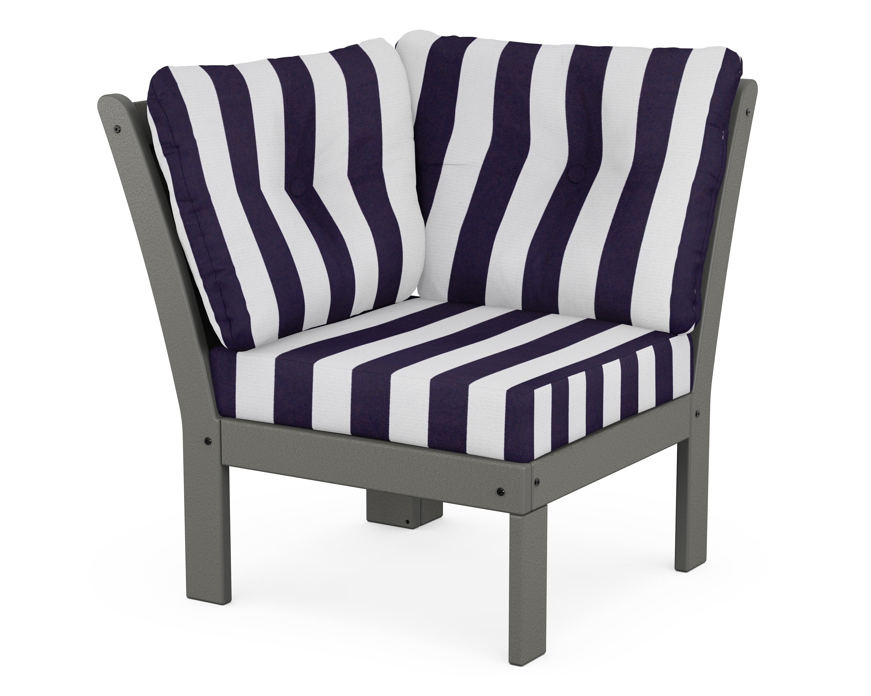 POLYWOOD® Vineyard Modular Corner Chair in Slate Grey / Cabana Stripe Navy