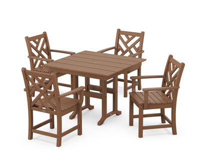 POLYWOOD® Chippendale 5-Piece Farmhouse Dining Set in Teak