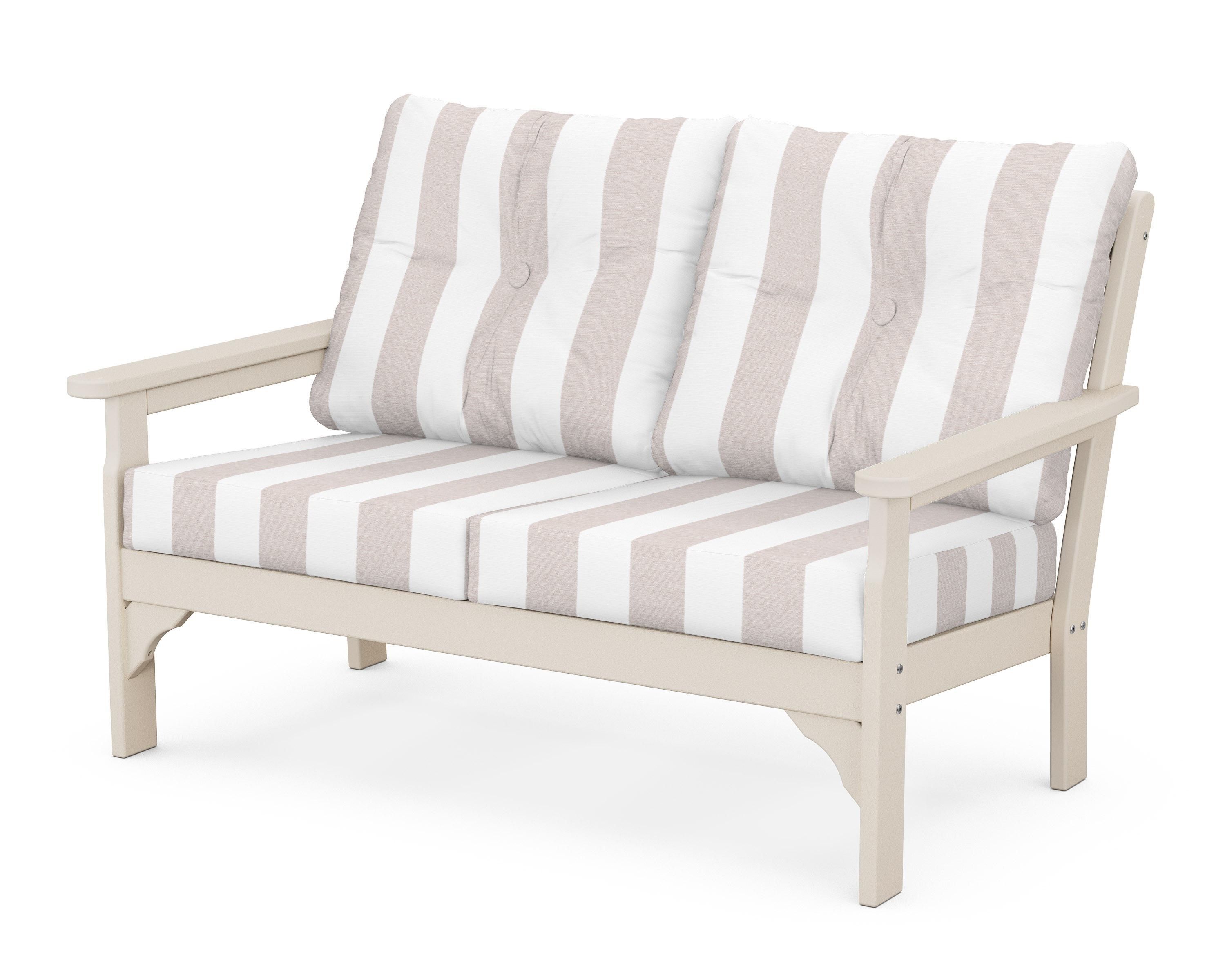 POLYWOOD® Vineyard Deep Seating Loveseat in Sand / Cabana Stripe Dune Burlap
