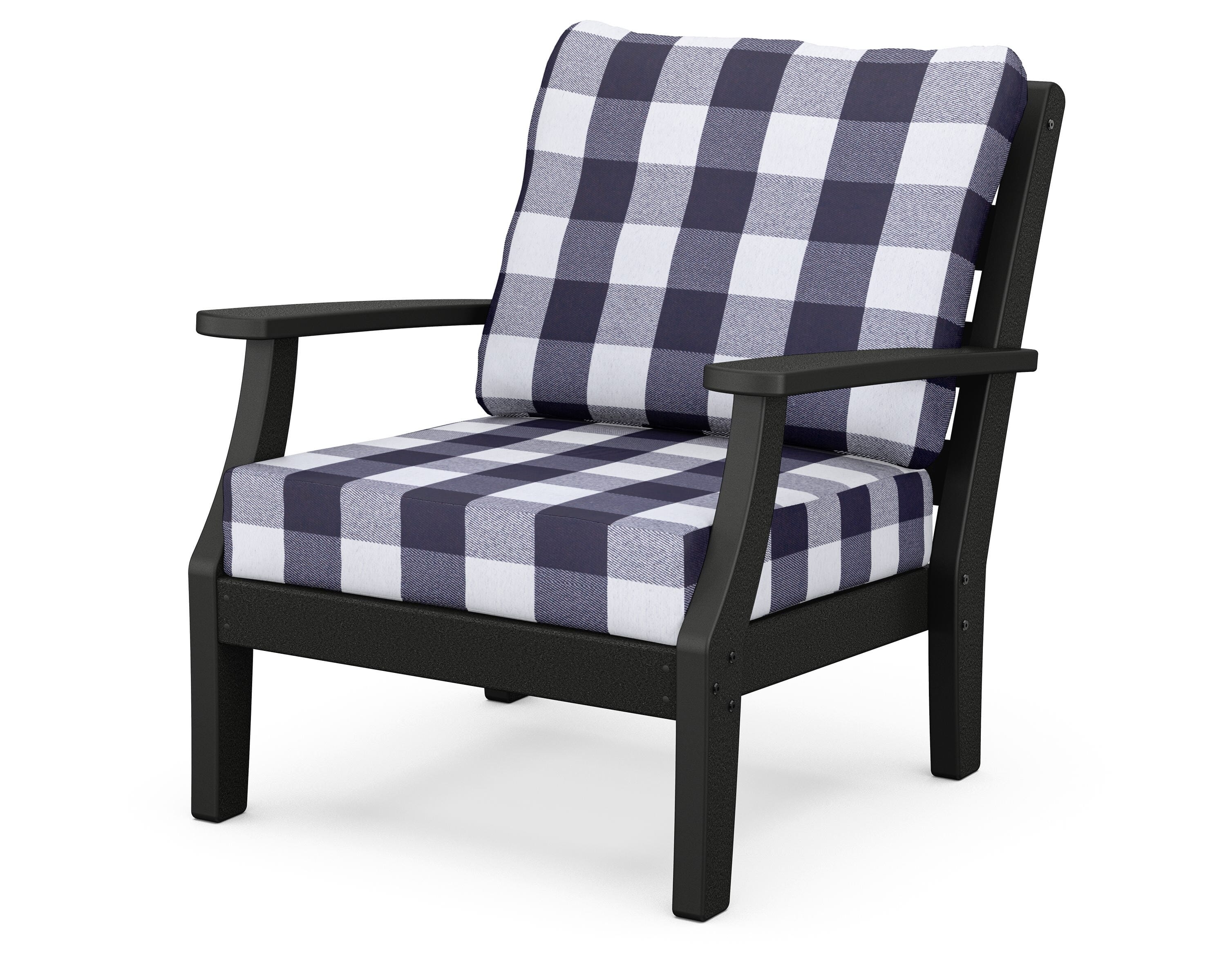 POLYWOOD® Chesapeake Deep Seating Chair in Black / Buffalo Plaid Navy