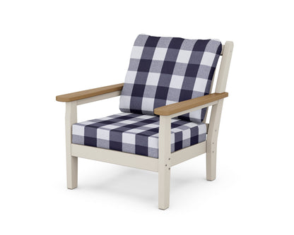 POLYWOOD® Chippendale Deep Seating Chair in Sand / Natural / Buffalo Plaid Navy