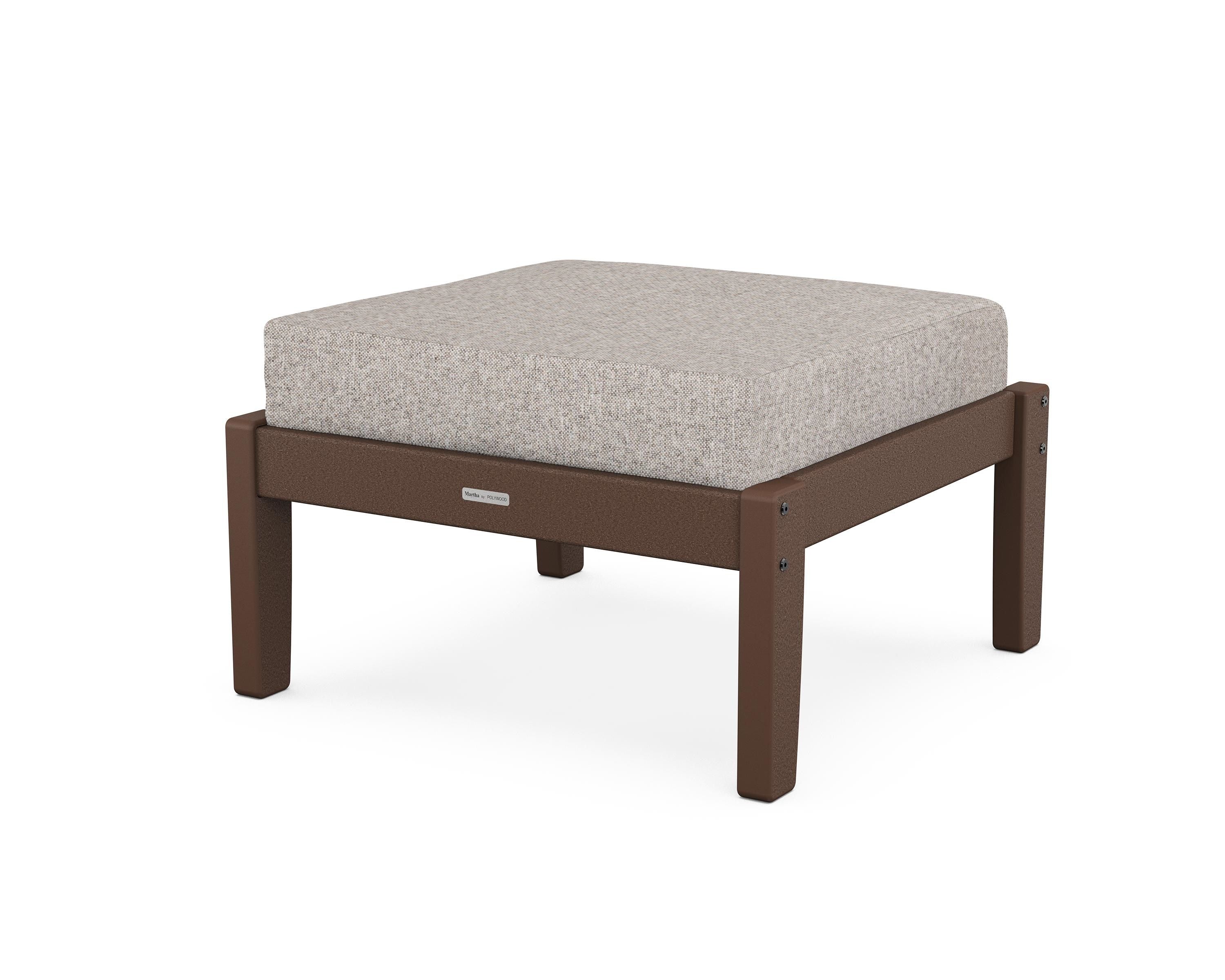 Martha Stewart by POLYWOOD® Chinoiserie Deep Seating Ottoman in Mahogany / Weathered Tweed