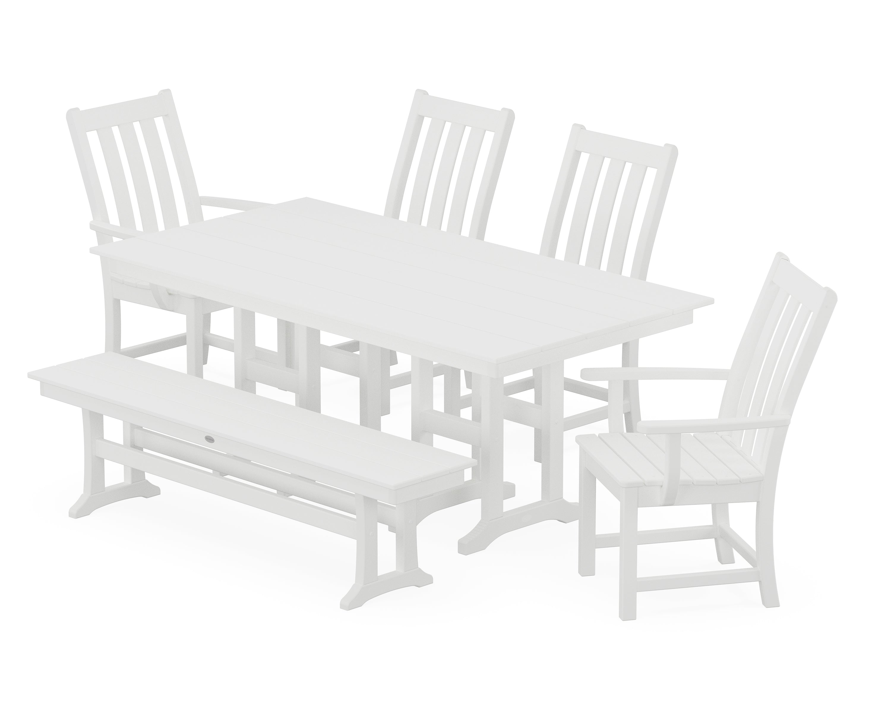 POLYWOOD® Vineyard 6-Piece Farmhouse Dining Set with Bench in White