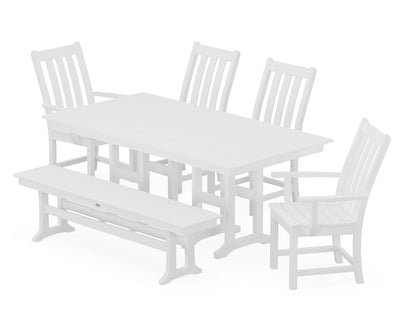POLYWOOD® Vineyard 6-Piece Farmhouse Dining Set with Bench in White