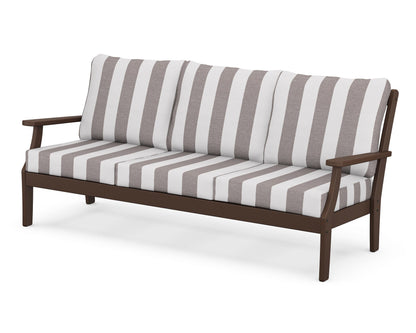 POLYWOOD® Braxton Deep Seating Sofa in Mahogany / Cabana Stripe Grey Mist