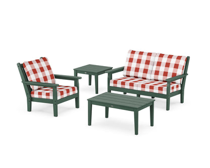 POLYWOOD® Chippendale 4-Piece Deep Seating Set in Green / Buffalo Plaid Crimson