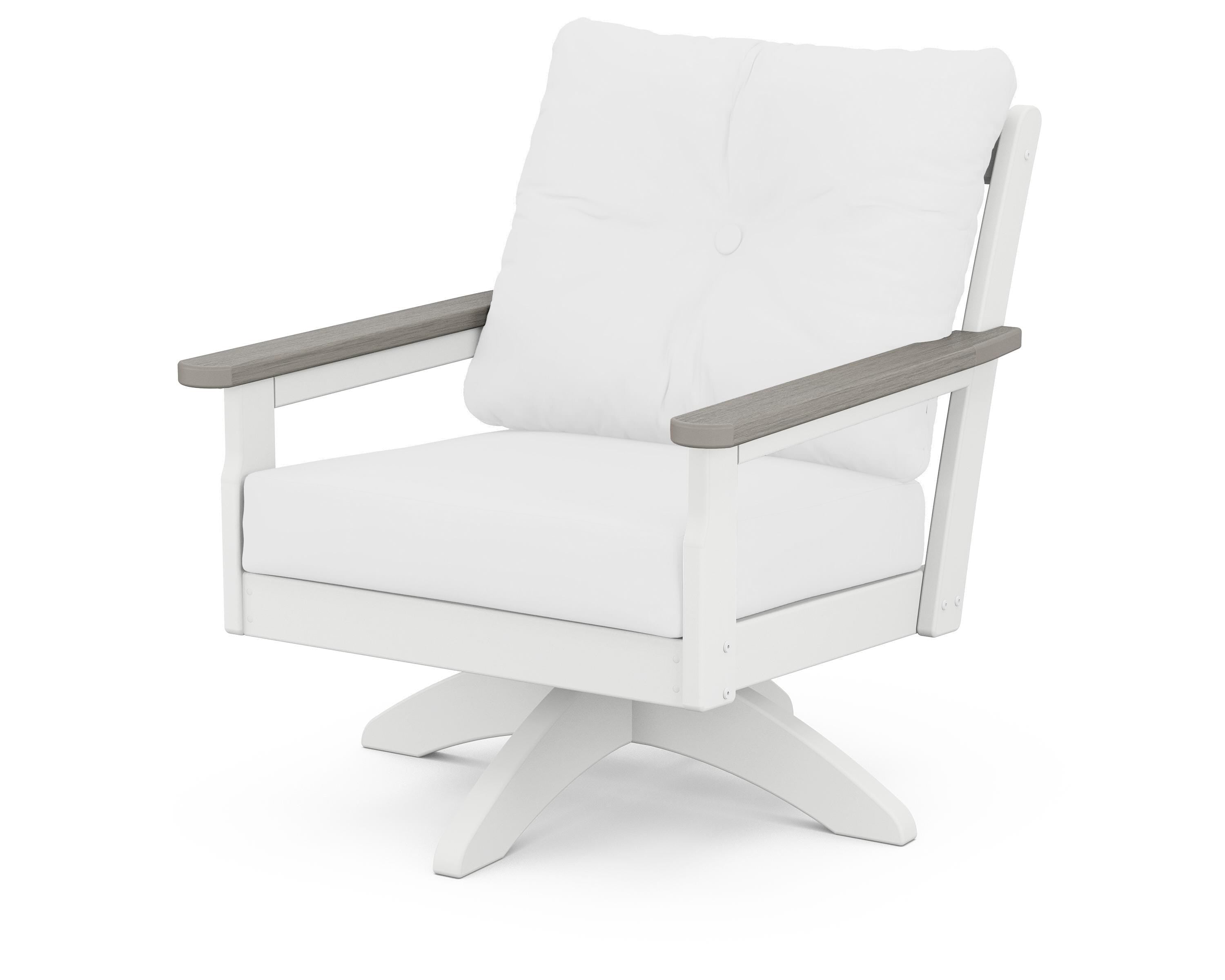 POLYWOOD® Vineyard Deep Seating Swivel Chair in White / Driftwood / Natural