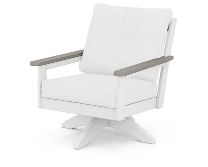 POLYWOOD® Vineyard Deep Seating Swivel Chair in White / Driftwood / Natural