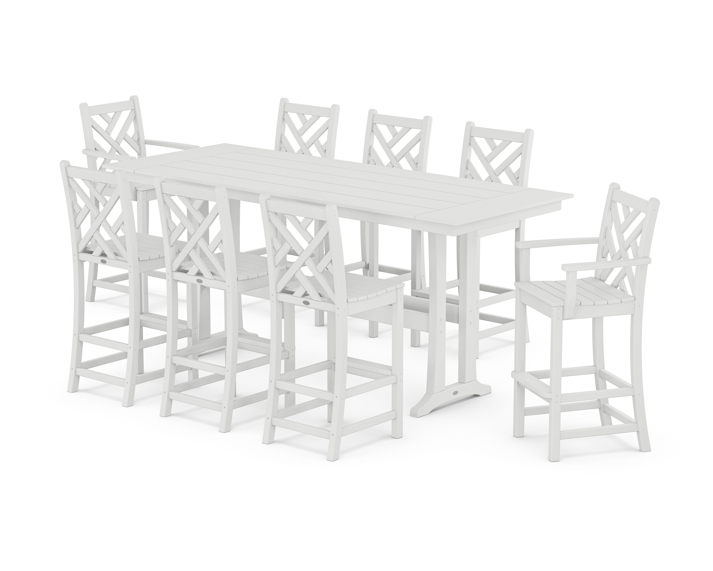 POLYWOOD® Chippendale 9-Piece Farmhouse Bar Set with Trestle Legs in White