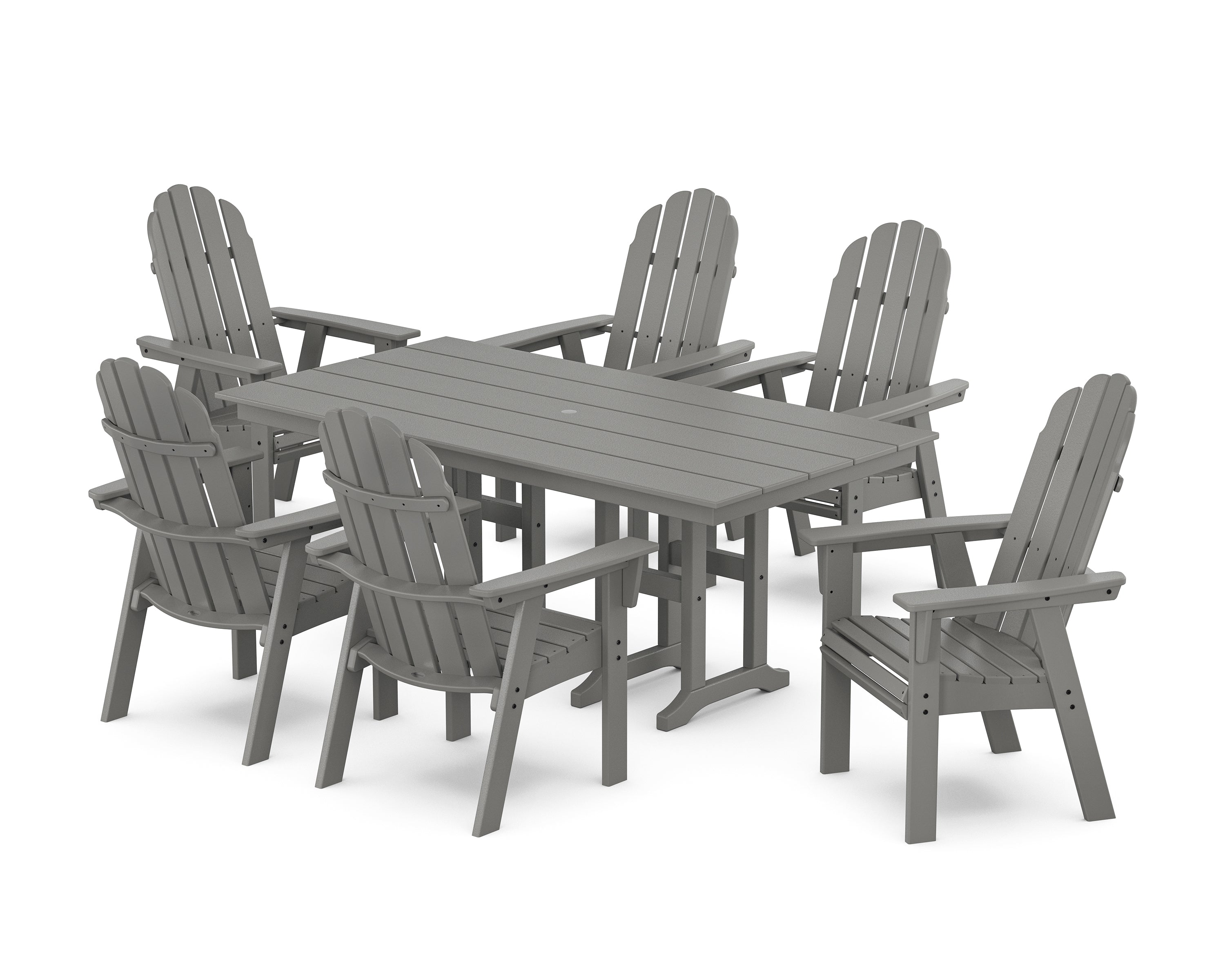 POLYWOOD® Vineyard Curveback Adirondack Chair 7-Piece Farmhouse Dining Set in Slate Grey