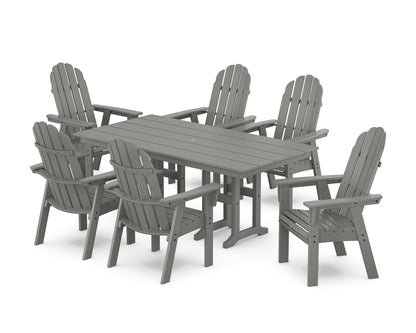POLYWOOD® Vineyard Curveback Adirondack Chair 7-Piece Farmhouse Dining Set in Slate Grey
