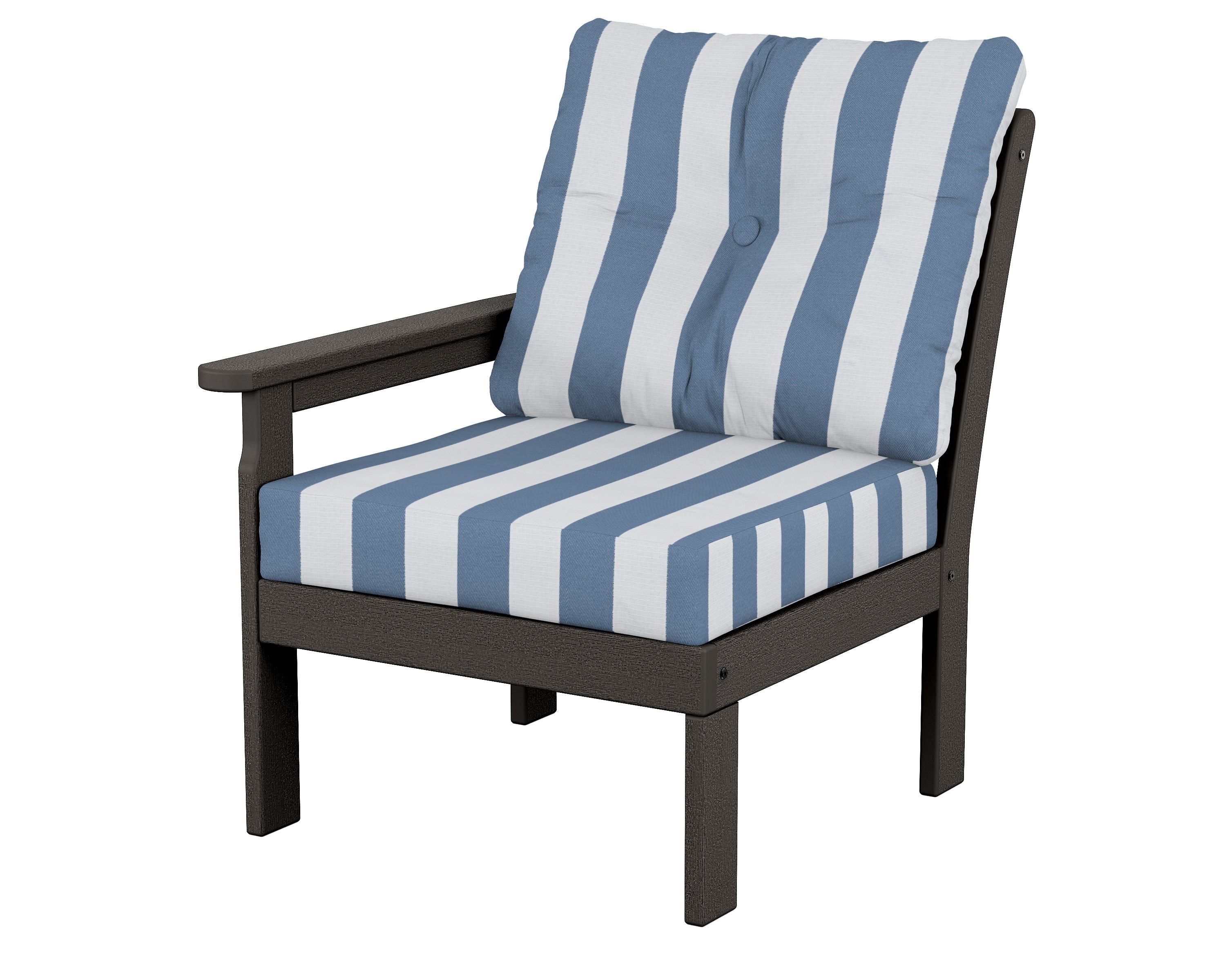 POLYWOOD® Vineyard Modular Left Arm Chair in Vintage Coffee / Cabana Stripe Sky Blue
