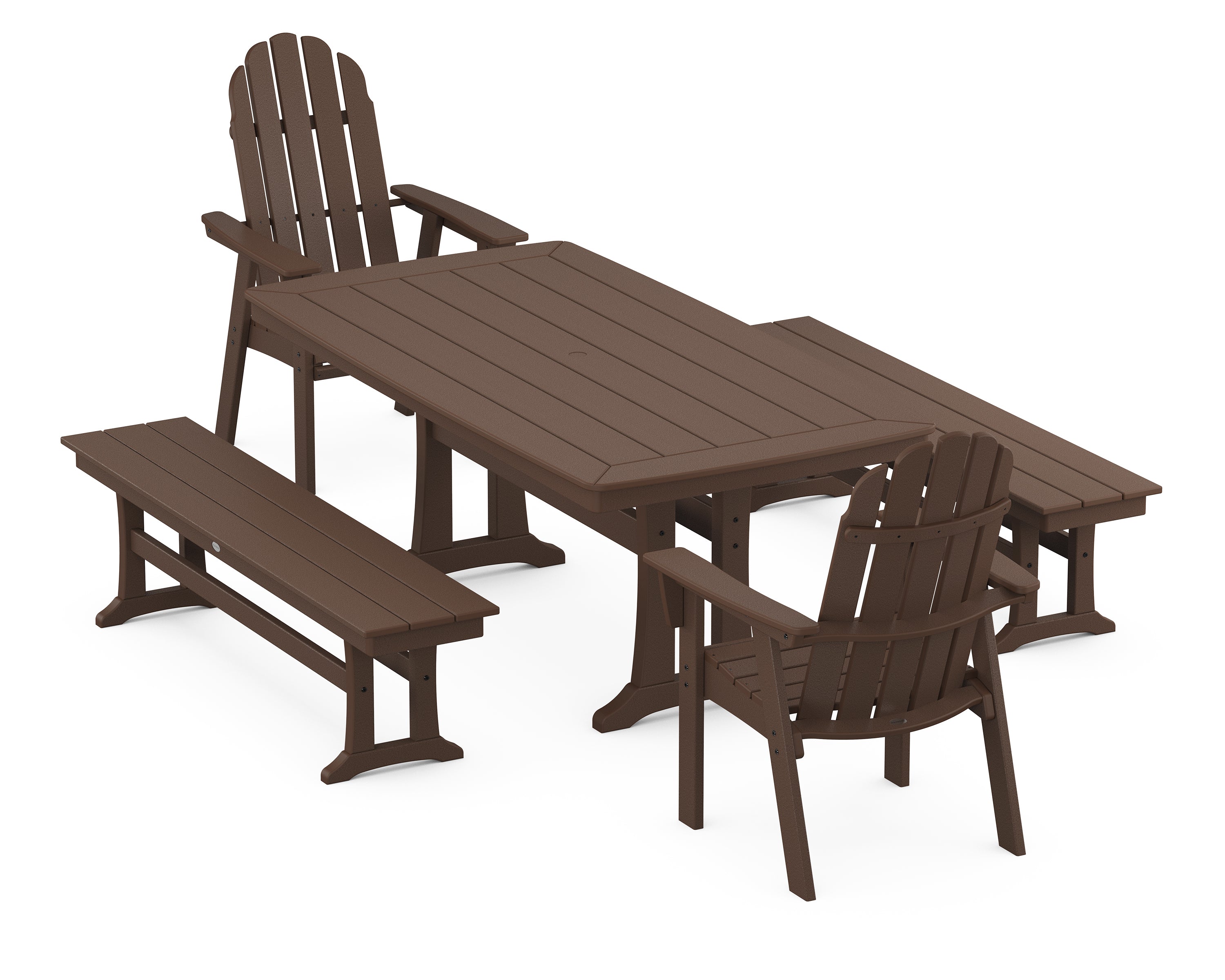 POLYWOOD® Vineyard Adirondack 5-Piece Dining Set with Trestle Legs in Mahogany