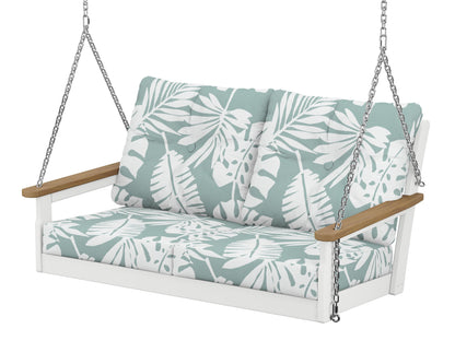 POLYWOOD® Vineyard Deep Seating Swing in White / Natural / Leaf Glacier Spa
