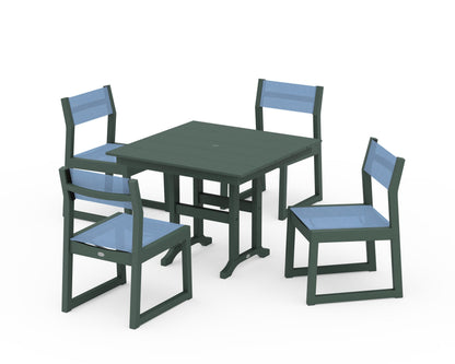 POLYWOOD® EDGE Sling Side Chair 5-Piece Farmhouse Dining Set in Green / Poolside Sling