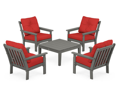 POLYWOOD® Vineyard 5-Piece Deep Seating Conversation Set in Slate Grey / Crimson Linen