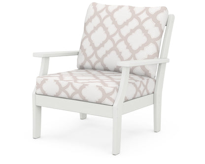 POLYWOOD® Braxton Deep Seating Chair in Vintage White / Trellis Dune Burlap