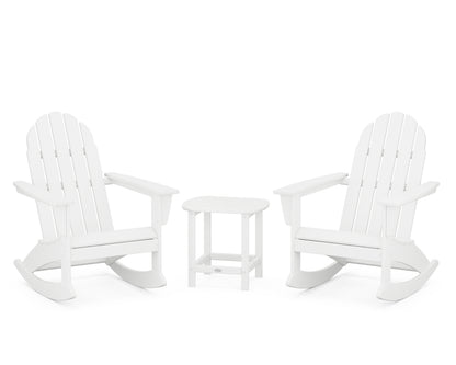 POLYWOOD® Vineyard 3-Piece Adirondack Rocking Chair Set with South Beach 18" Side Table in White