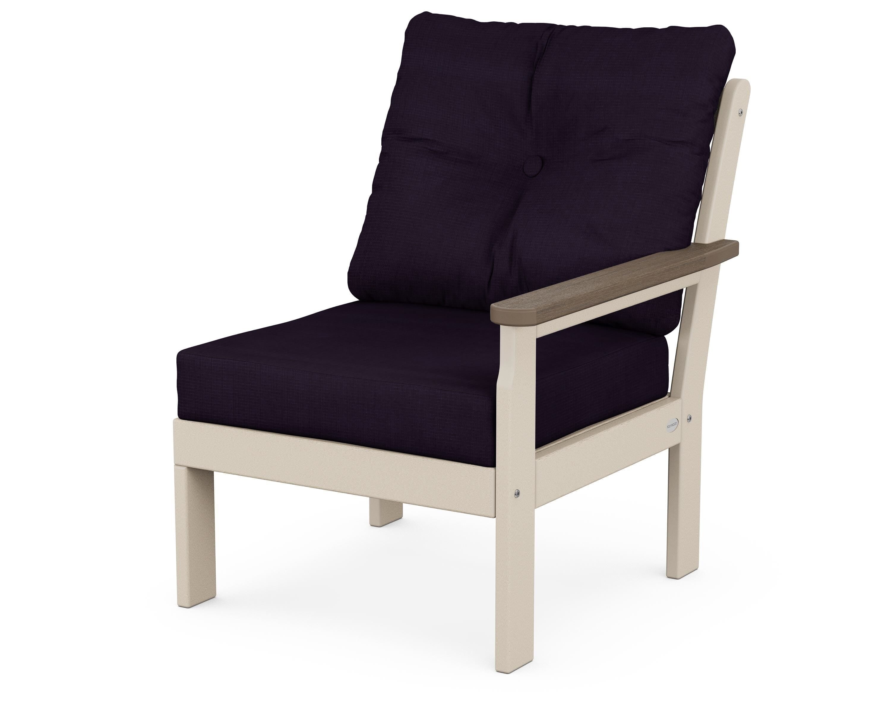 POLYWOOD® Vineyard Modular Right Arm Chair in Sand / Kona / Navy Linen