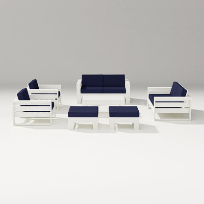 PW Designer Series Latitude 7-Piece Lounge Loveseat Set in Vintage White / Navy
