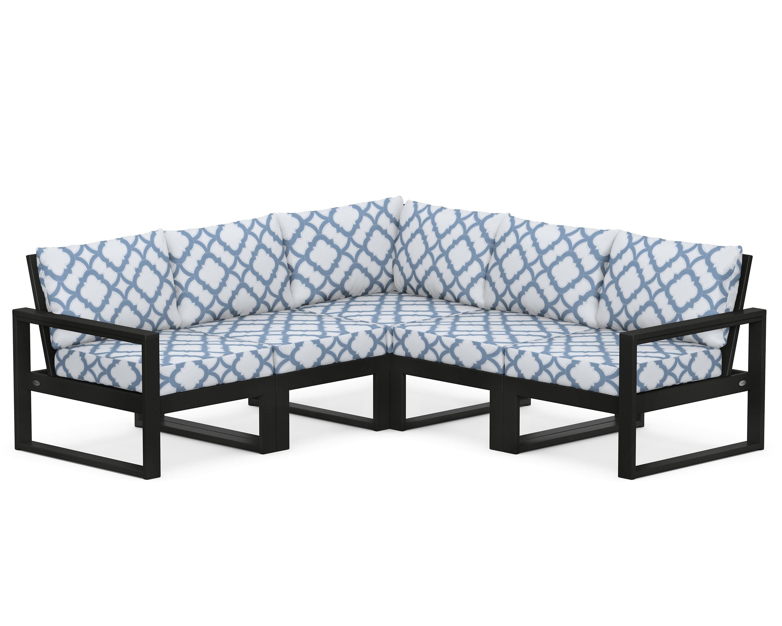 POLYWOOD® EDGE 5-Piece Modular Deep Seating Set in Black / Trellis Sky Blue