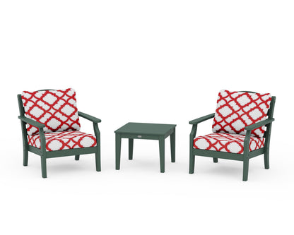 Draper James™ by  POLYWOOD® Savannah 3-Piece Deep Seating Set in Green / Trellis Crimson