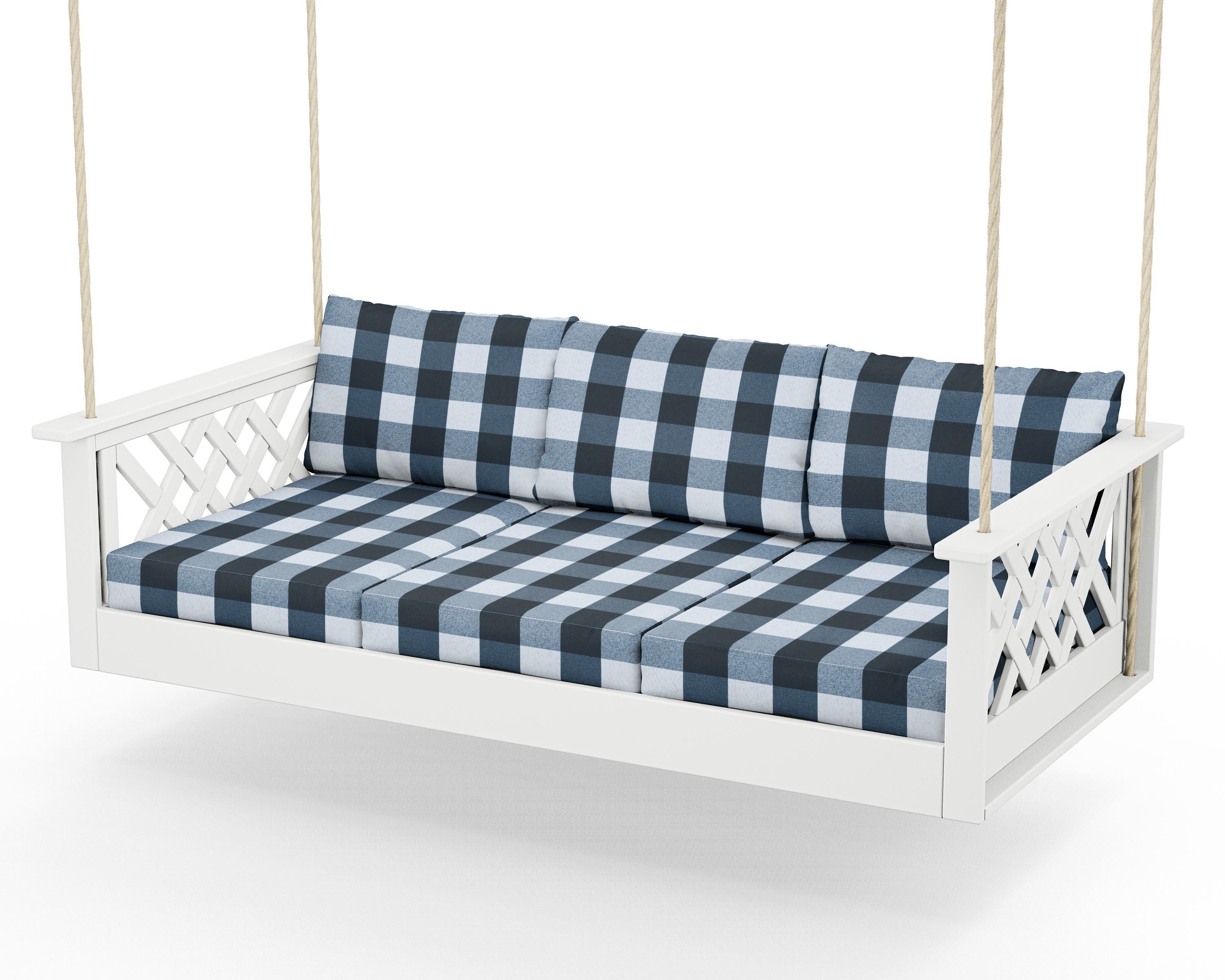 Country Living Wovendale Daybed Swing in White / Buffalo Plaid Marine Indigo