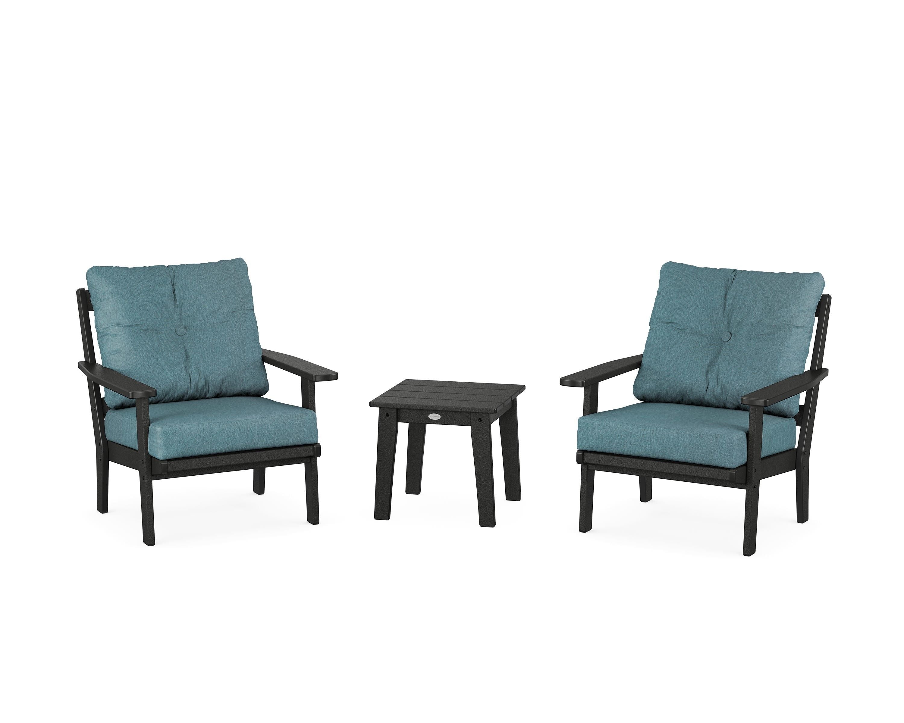 POLYWOOD® Prairie 3-Piece Deep Seating Set in Black / Ocean Teal
