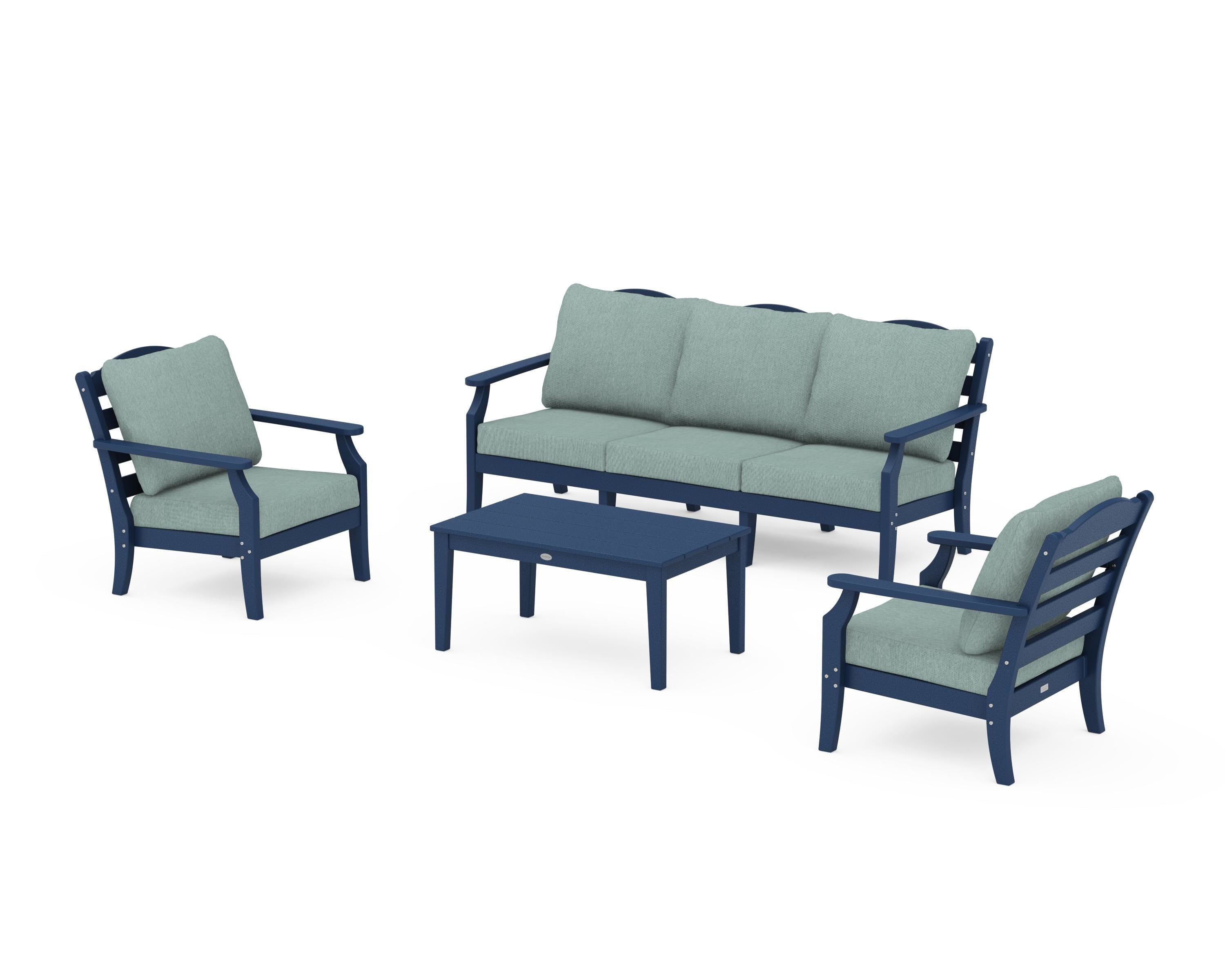Draper James™ by  POLYWOOD® Savannah 4-Piece Deep Seating Set with Sofa in Navy / Glacier Spa