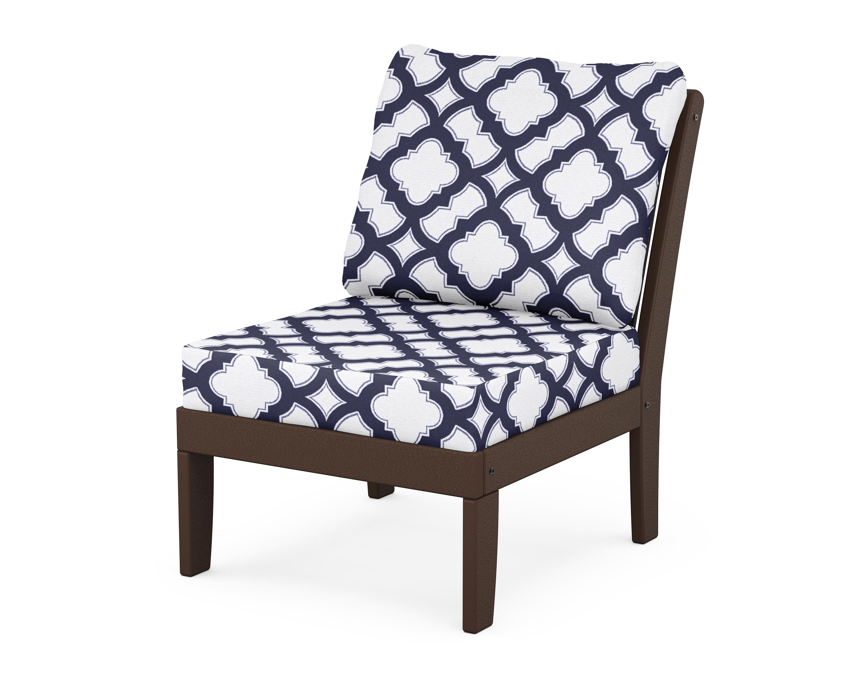 POLYWOOD® Braxton Modular Armless Chair in Mahogany / Trellis Navy