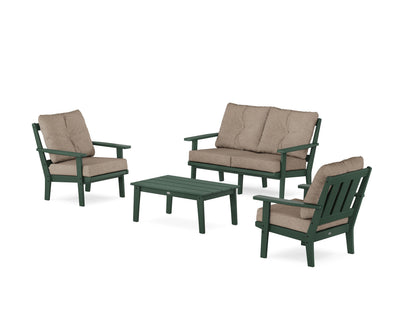 POLYWOOD® Oxford 4-Piece Deep Seating Set with Loveseat in Green / Spiced Burlap