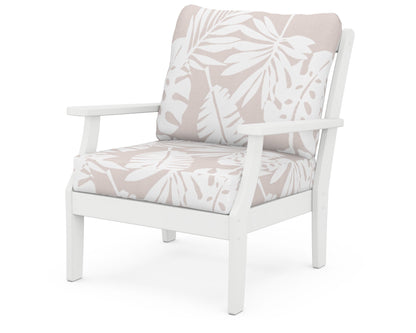 POLYWOOD® Braxton Deep Seating Chair in White / Leaf Dune Burlap