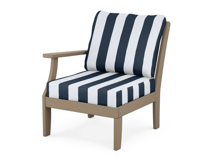 POLYWOOD® Braxton Modular Left Arm Chair in Vintage Sahara / Cabana Stripe Marine Indigo