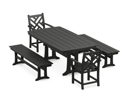 POLYWOOD® Chippendale 5-Piece Dining Set with Trestle Legs in Black