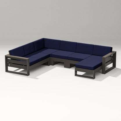 PW Designer Series Latitude Corner Sectional with Right Chaise in Vintage Coffee / Navy